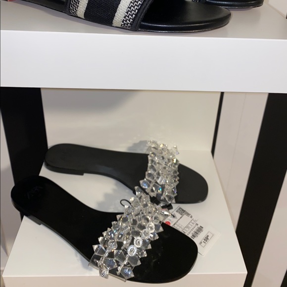 transparent beaded flat sandals